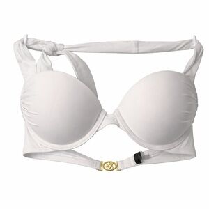 Victoria’s Secret White Push Up Bikini Top Gold VS Logo Size 32B